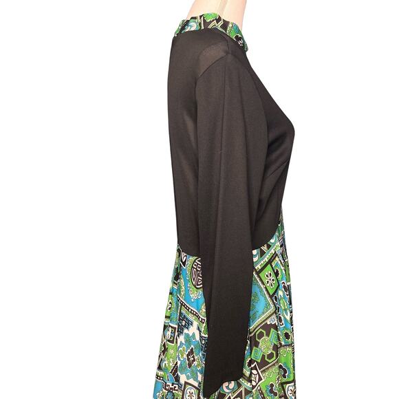 Vintage 70s Size Large Mod Maxi Dress Long Sleeve Evening Gown Modest Boho - Picture 5 of 11